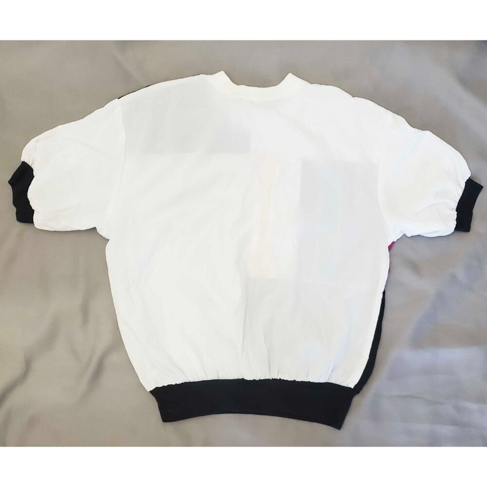 80s Teddi Sport Womens Crinkle Color Block Windbreaker Top Short Sleeve Shirt M - Picture 7 of 9